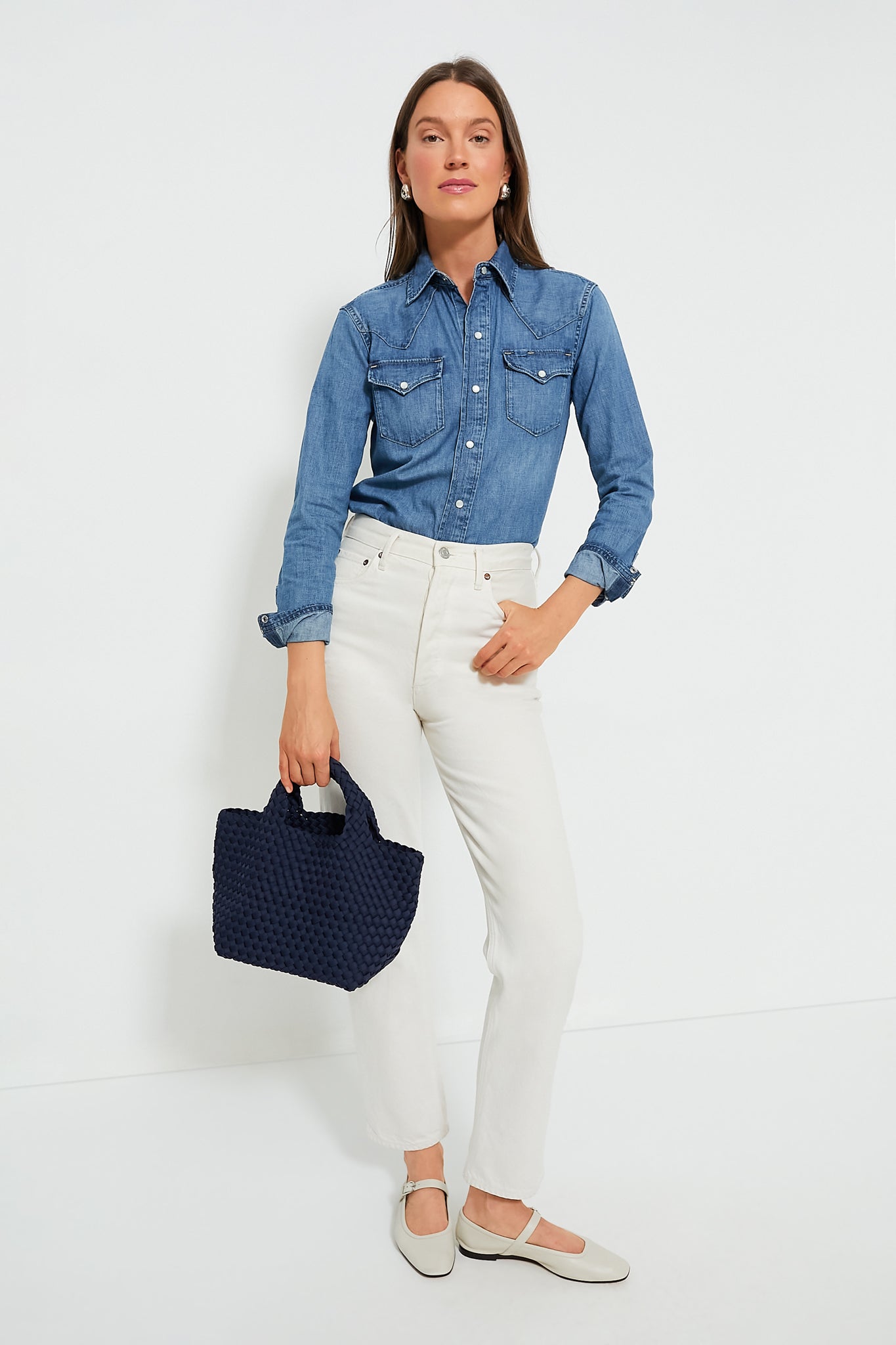 Canaria Wash Denim Western Long Sleeve Button Shirt