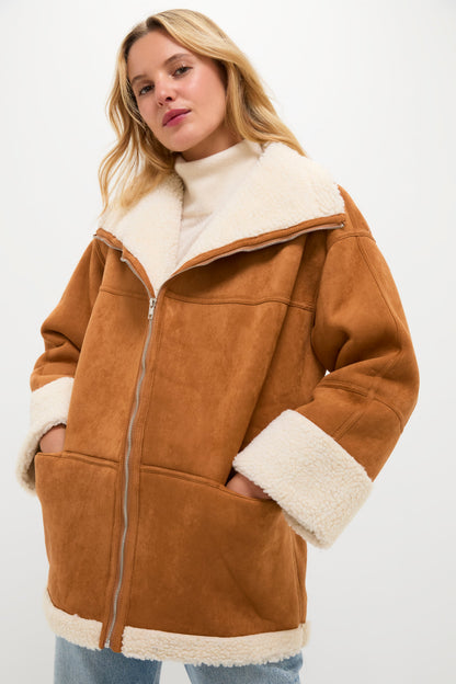 Camel Fur Trim Suede Coat