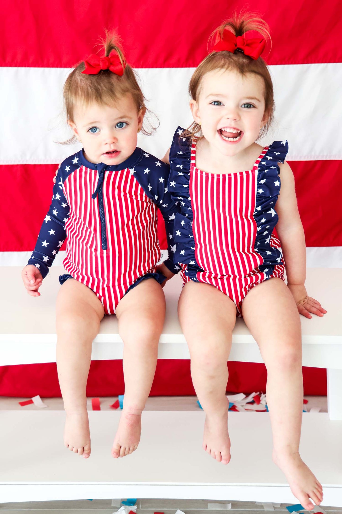 Double Ruffle Bow Back One Piece | Stars & Stripes Party