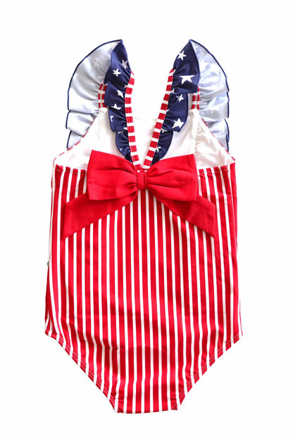 Double Ruffle Bow Back One Piece | Stars & Stripes Party