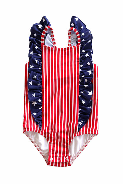Double Ruffle Bow Back One Piece | Stars & Stripes Party