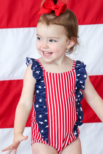Double Ruffle Bow Back One Piece | Stars & Stripes Party
