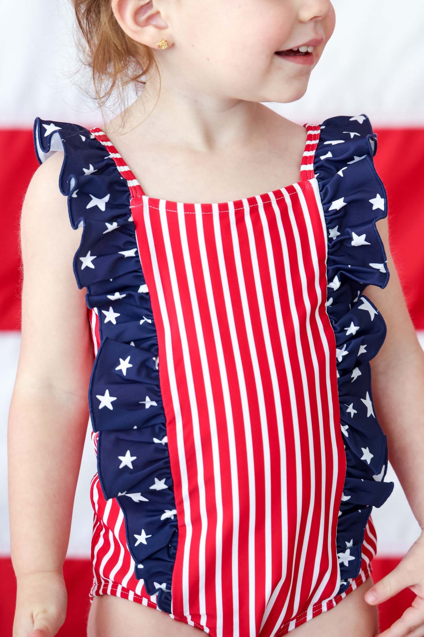 Double Ruffle Bow Back One Piece | Stars & Stripes Party