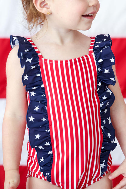 Double Ruffle Bow Back One Piece | Stars & Stripes Party