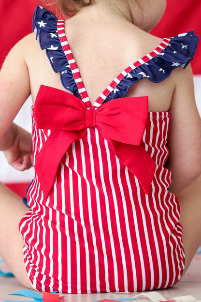Double Ruffle Bow Back One Piece | Stars & Stripes Party