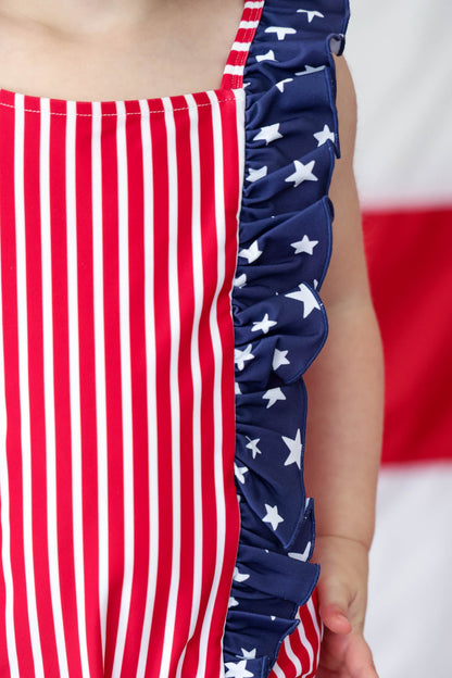 Double Ruffle Bow Back One Piece | Stars & Stripes Party