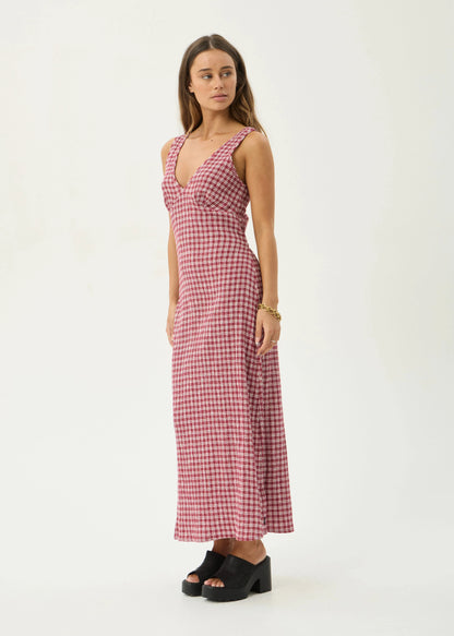 AFENDS Womens Tully - Seersucker Maxi Dress - Base Burgundy Check