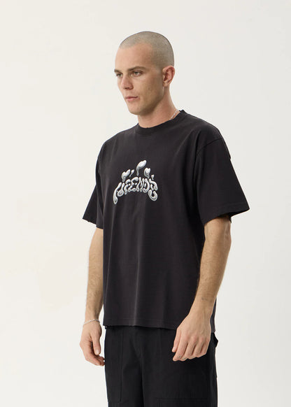 AFENDS Mens Devotion - Heavyweight Boxy Tee - Stone Black