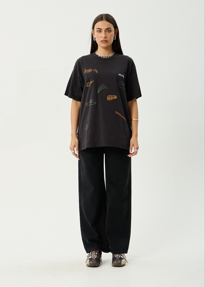AFENDS Mens Leap - Heavyweight Boxy Tee - Stone Black