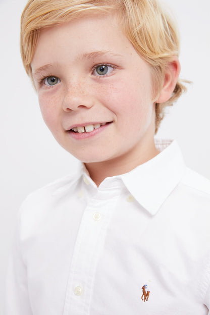 Boys White Long-Sleeve Oxford Button-Down Sportshirt