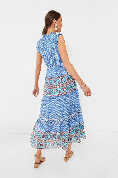 Campania Blue Sleeveless Smocked Maxi Dress