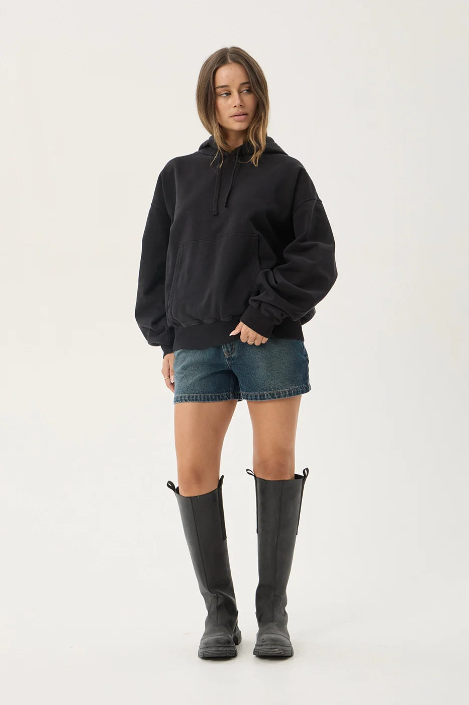 AFENDS Mens Genesis - Boxy Pull On Hood - Stone Black