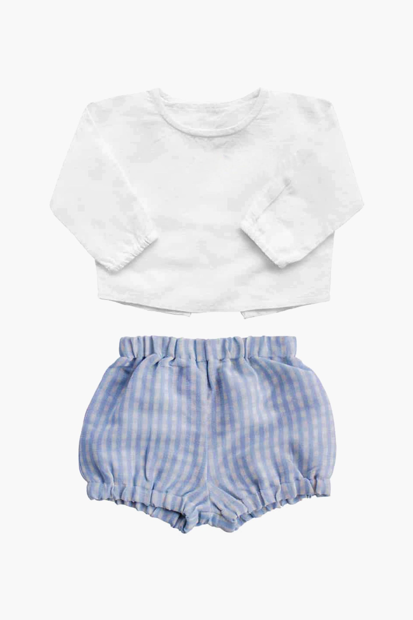 Boys White Shirt and Pale Blue Gingham Short Gift Set