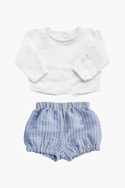 Boys White Shirt and Pale Blue Gingham Short Gift Set