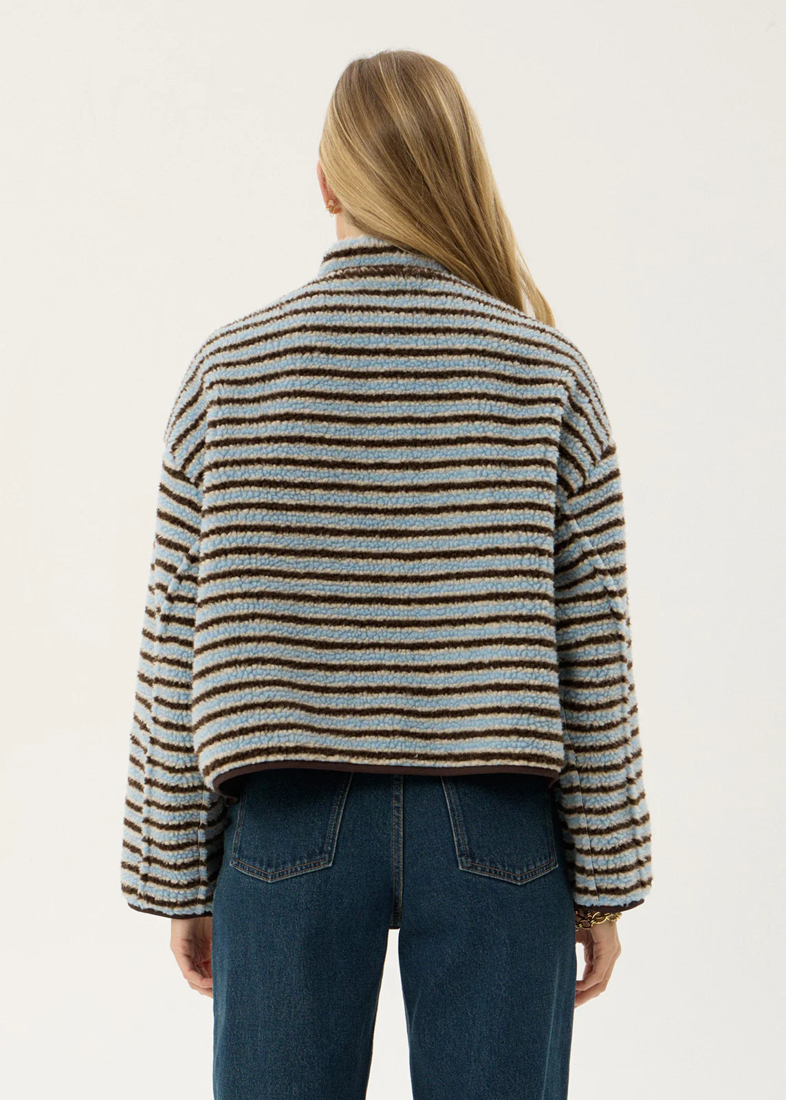 AFENDS Womens Berlin - Reversible Polar Fleece Jacket - Coffee / Blue Stripe