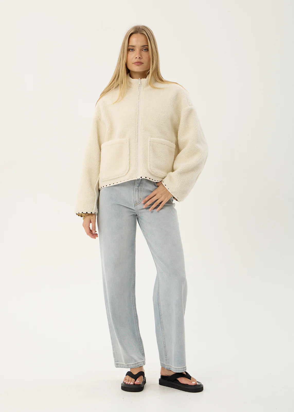 AFENDS Womens Berlin - Reversible Polar Fleece Jacket - Moonbeam