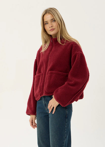AFENDS Womens Berlin - Reversible Polar Fleece Jacket - Burgundy