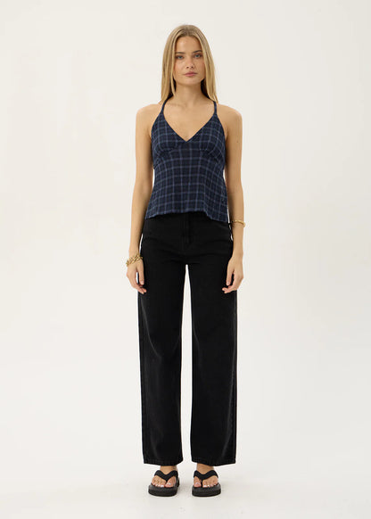 AFENDS Womens Etta - Strappy Seersucker Top - Thea Midnight Check