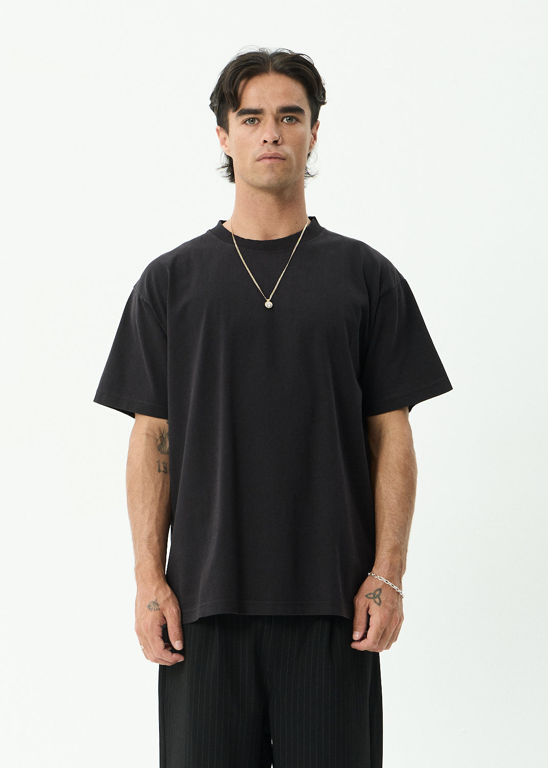 AFENDS Mens Genesis - Heavyweight Boxy Tee - Stone Black