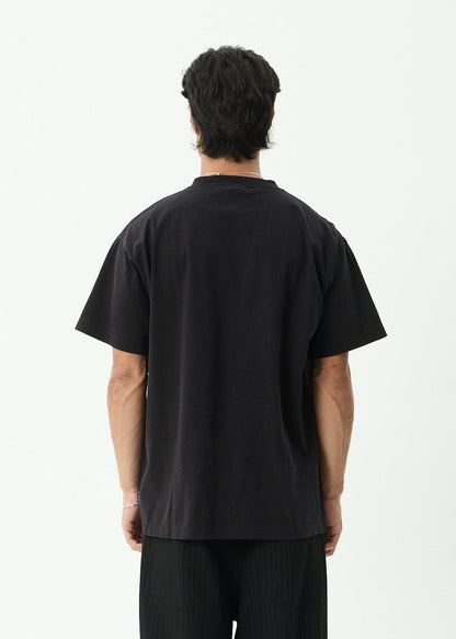 AFENDS Mens Genesis - Heavyweight Boxy Tee - Stone Black
