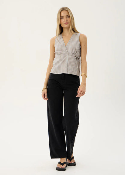 AFENDS Womens Tiara - Wrap Top - Olive Stripe