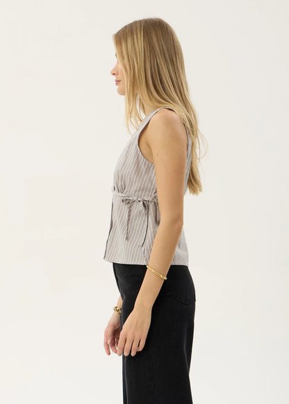 AFENDS Womens Tiara - Wrap Top - Olive Stripe