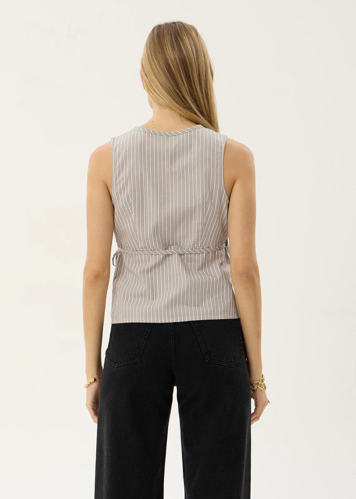 AFENDS Womens Tiara - Wrap Top - Olive Stripe
