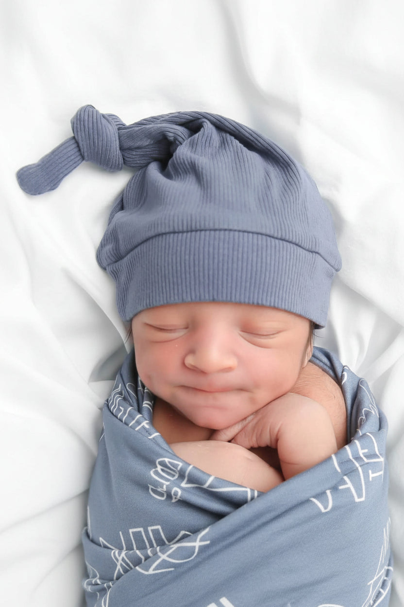 Dusty Denim Bamboo Waffle Knotted Hat