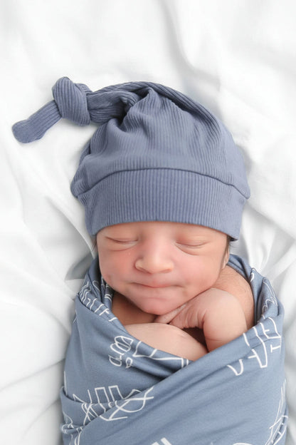 Dusty Denim Bamboo Waffle Knotted Hat