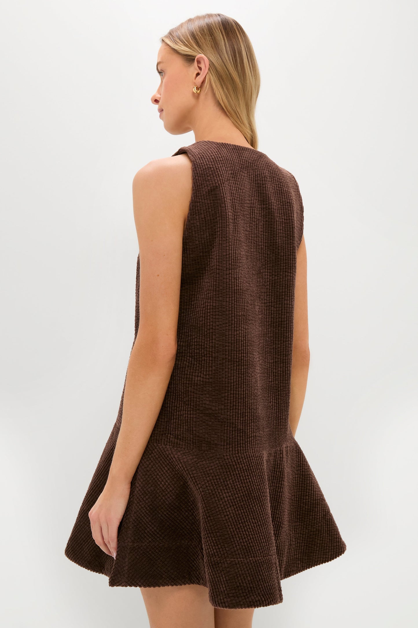 Chicory Coffee Seersucker Corduroy V-Neck Mini Dress