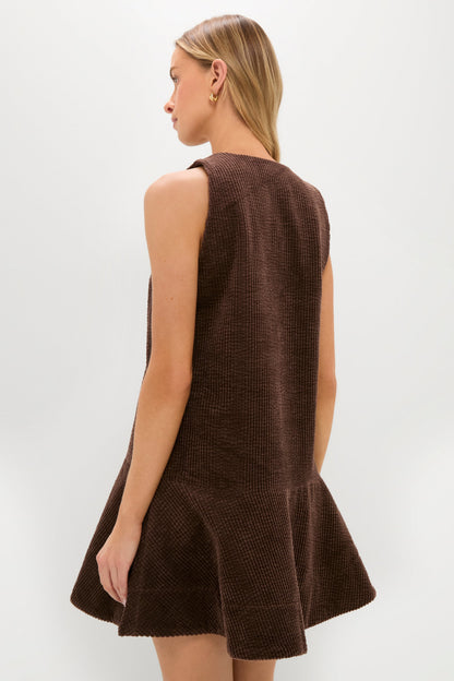 Chicory Coffee Seersucker Corduroy V-Neck Mini Dress