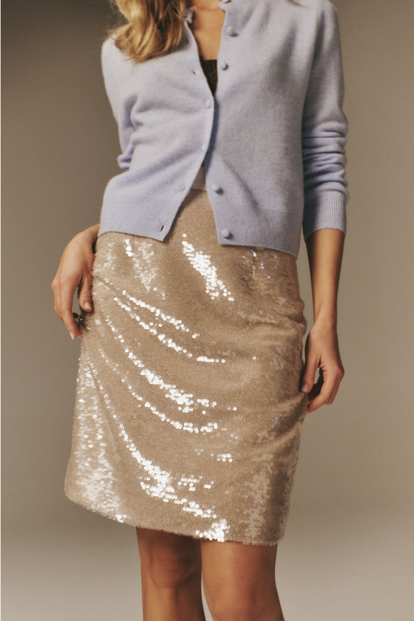 Champagne Sequin Clayton Midi Skirt
