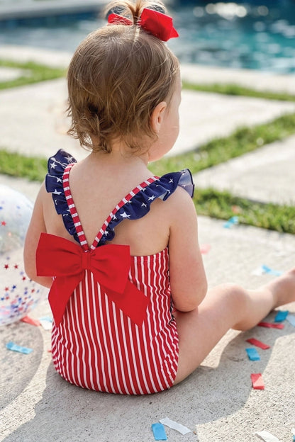 Double Ruffle Bow Back One Piece | Stars & Stripes Party