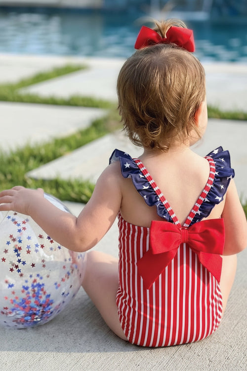 Double Ruffle Bow Back One Piece | Stars & Stripes Party