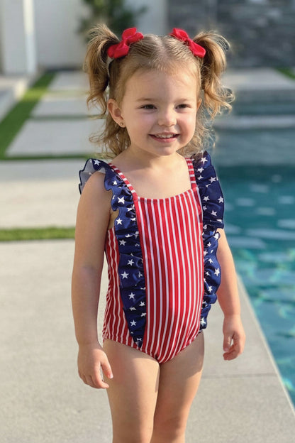 Double Ruffle Bow Back One Piece | Stars & Stripes Party