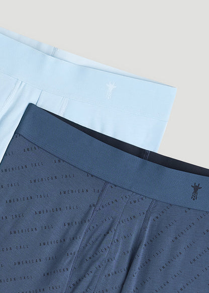 Micro Modal Boxer Briefs for Tall Men in Blue Print/ Ice Blue
