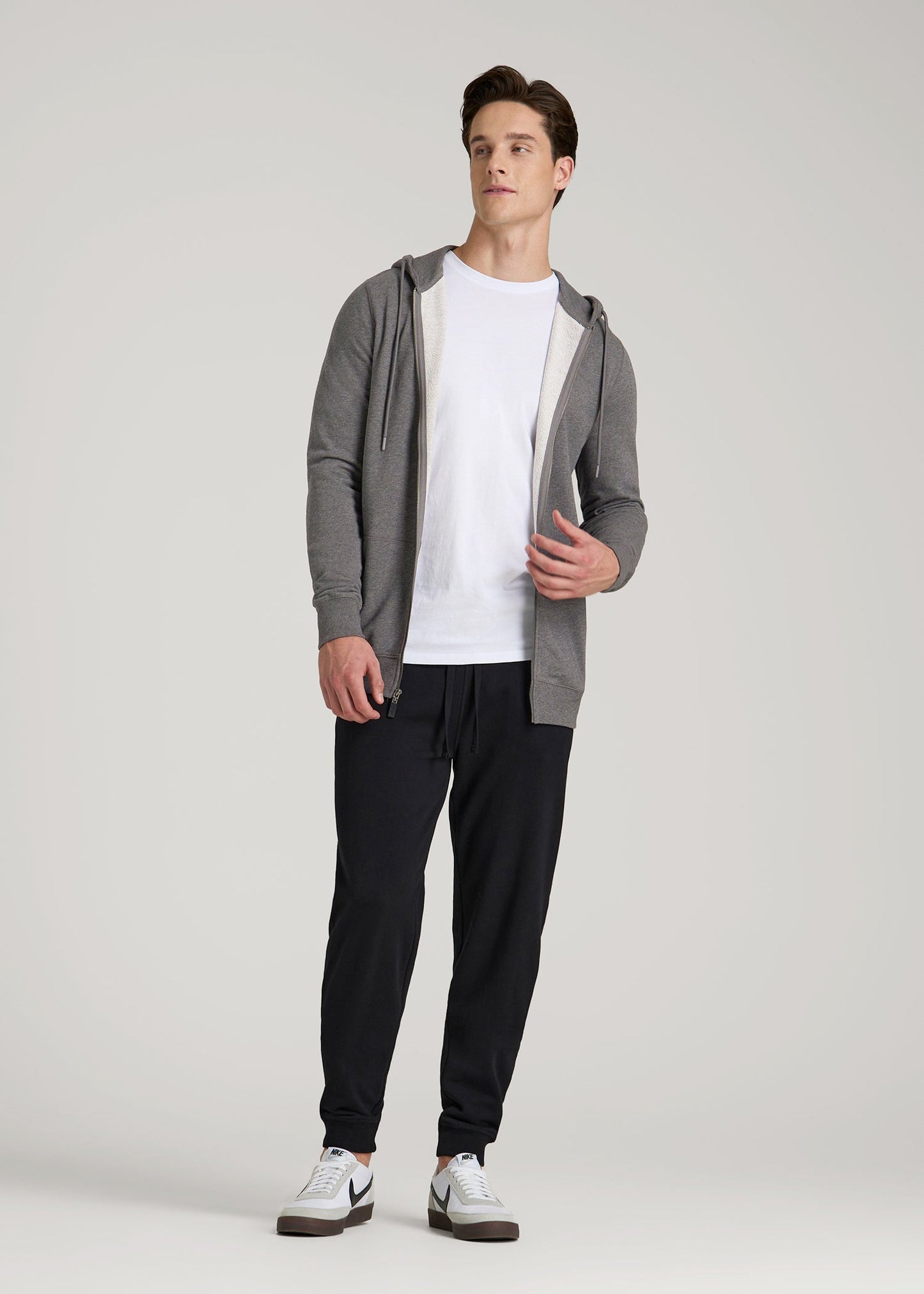 Wearever French Terry Full-Zip Hoodie for Tall Men in Charcoal Mix