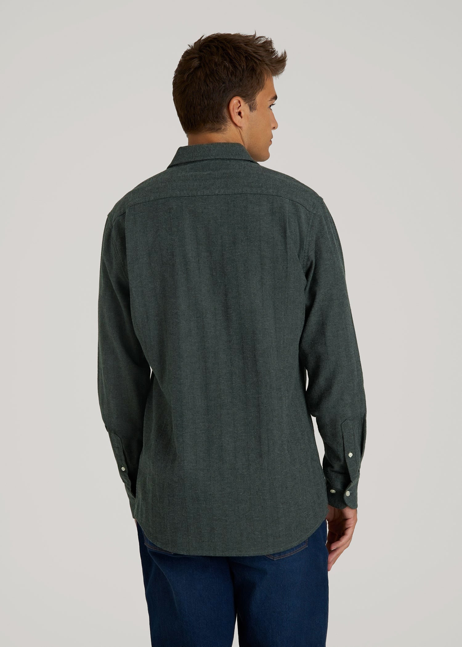 Nelson Flannel Shirt for Tall Men in Balsam Green Chevron