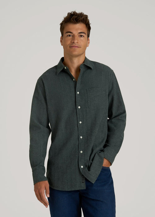 Nelson Flannel Shirt for Tall Men in Balsam Green Chevron