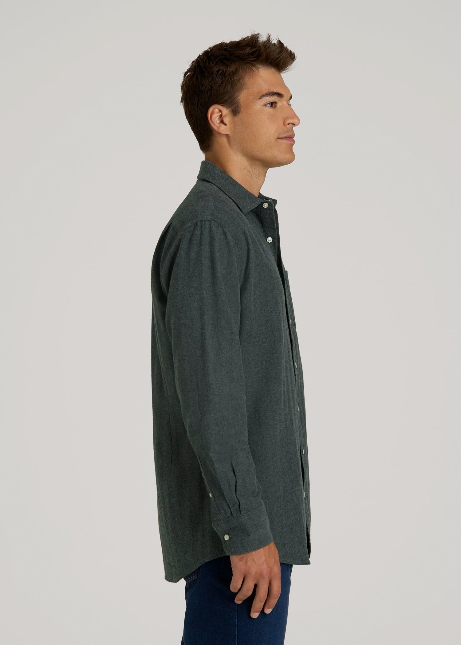 Nelson Flannel Shirt for Tall Men in Balsam Green Chevron