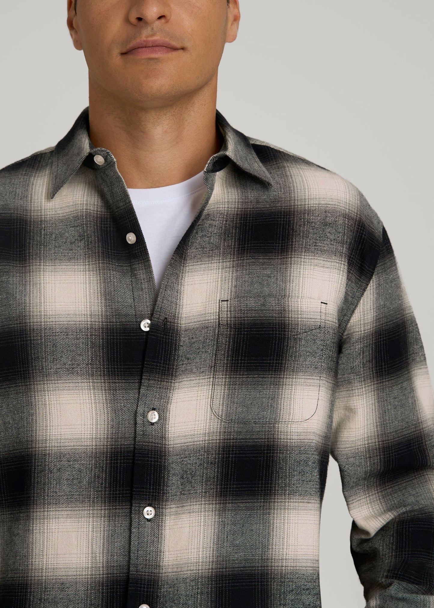 Nelson Flannel Shirt for Tall Men in Beige Blur Plaid