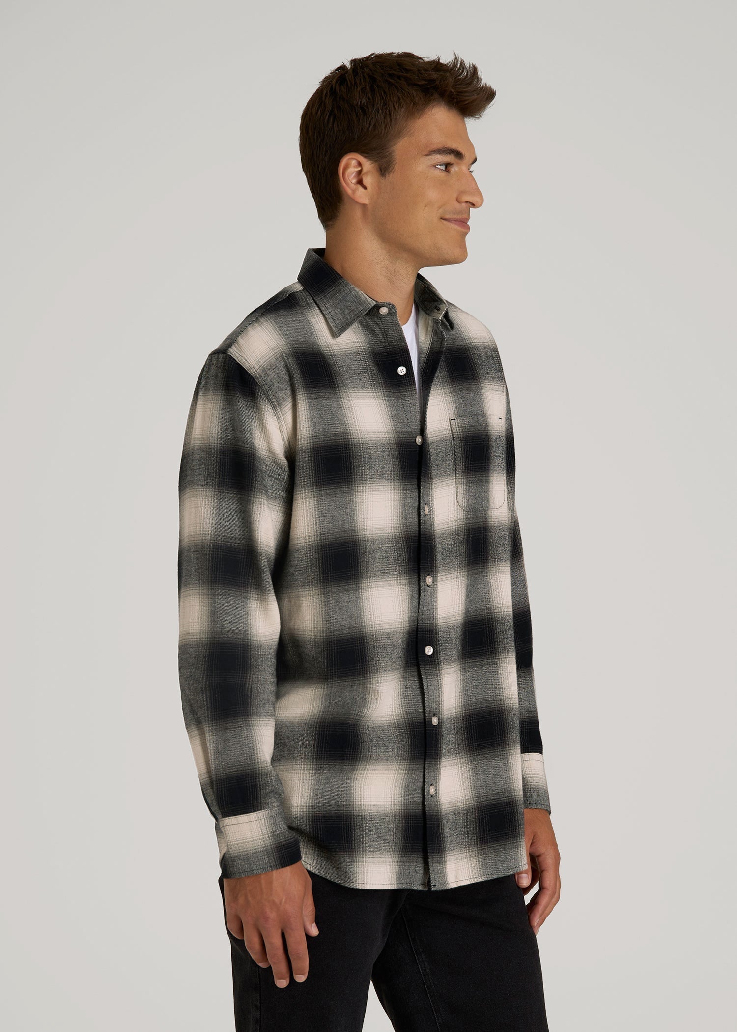 Nelson Flannel Shirt for Tall Men in Beige Blur Plaid
