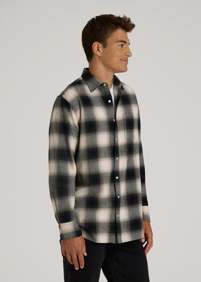 Nelson Flannel Shirt for Tall Men in Beige Blur Plaid