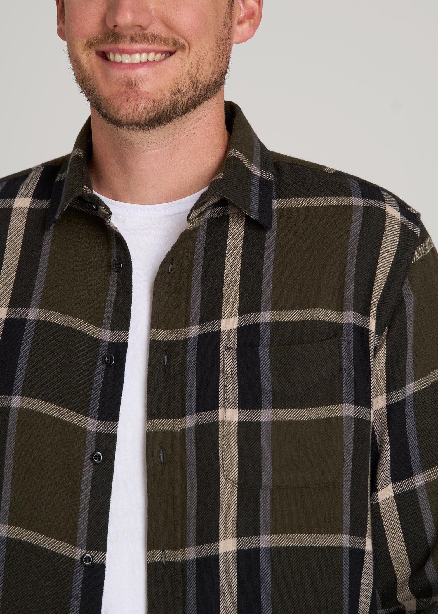 Nelson Flannel Shirt for Tall Men in Olive Plaid