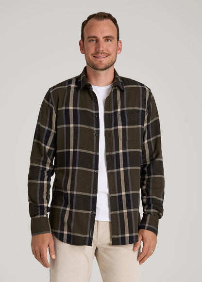 Nelson Flannel Shirt for Tall Men in Olive Plaid