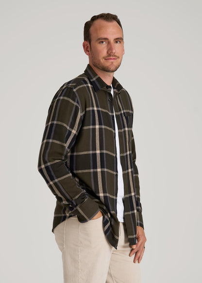 Nelson Flannel Shirt for Tall Men in Olive Plaid