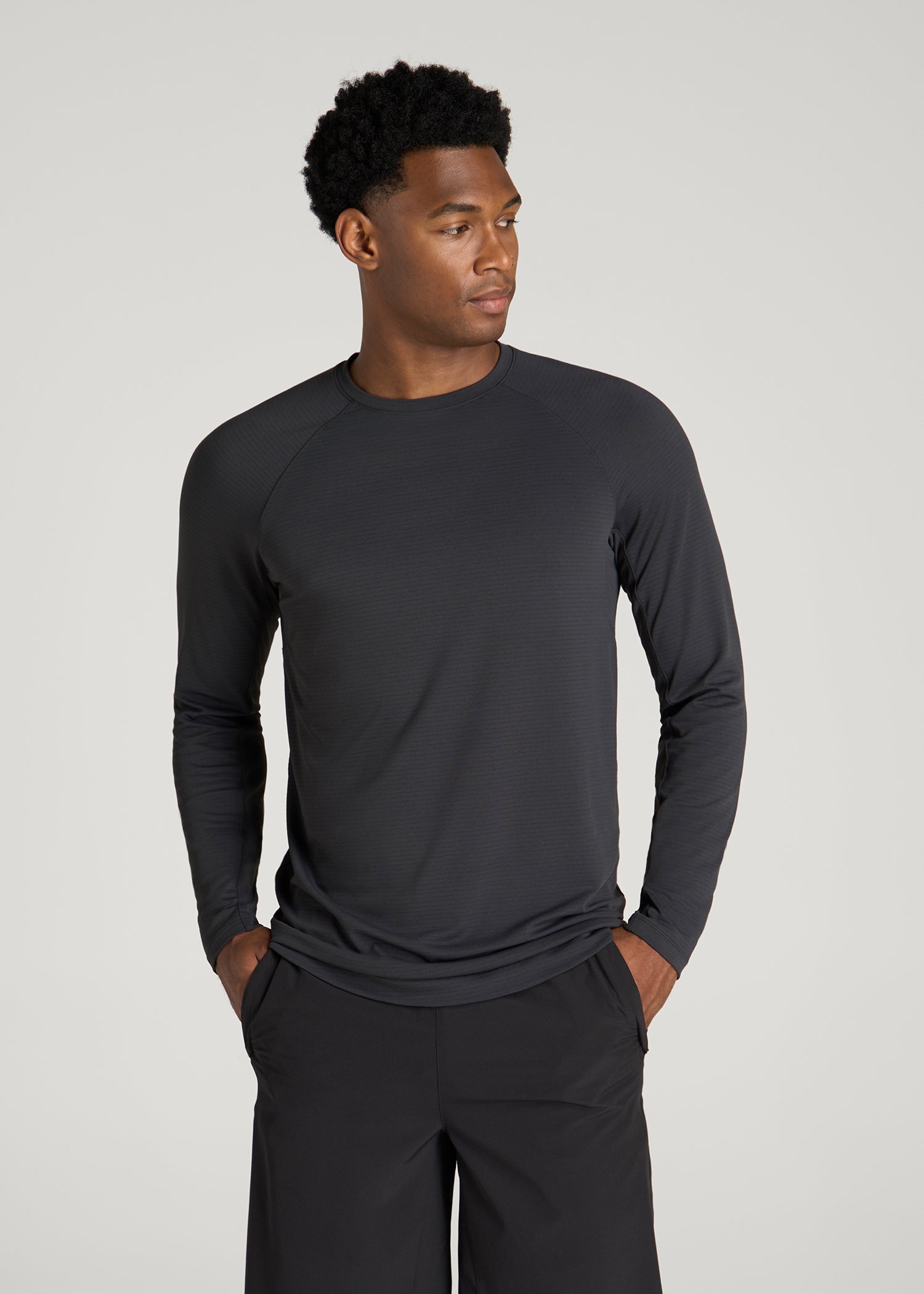 Air Knit Long Sleeves Performance Tshirt for Tall Men in Mid Grey