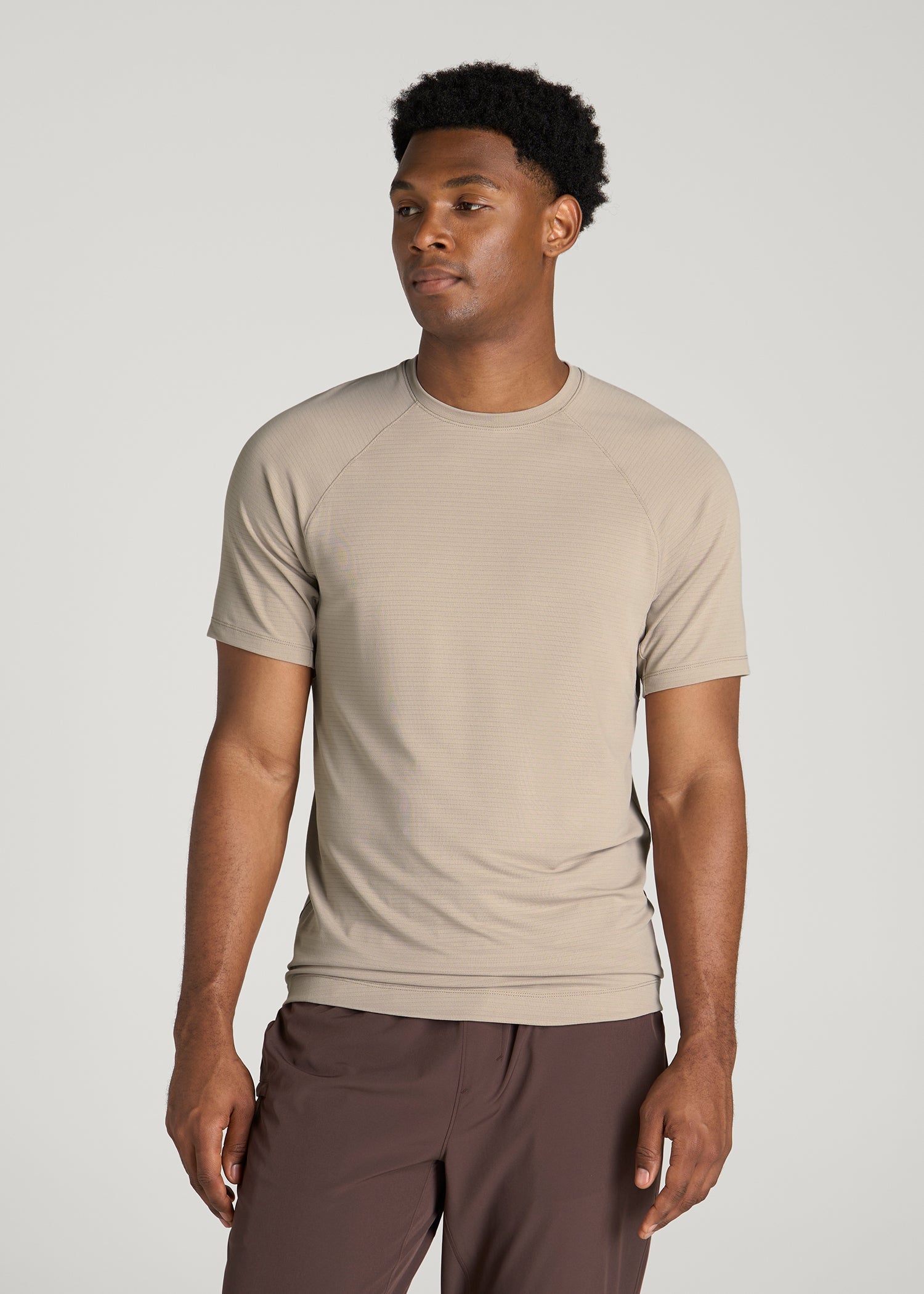 Air Knit Short Sleeves Performance Tshirt for Tall Men in Simply Taupe