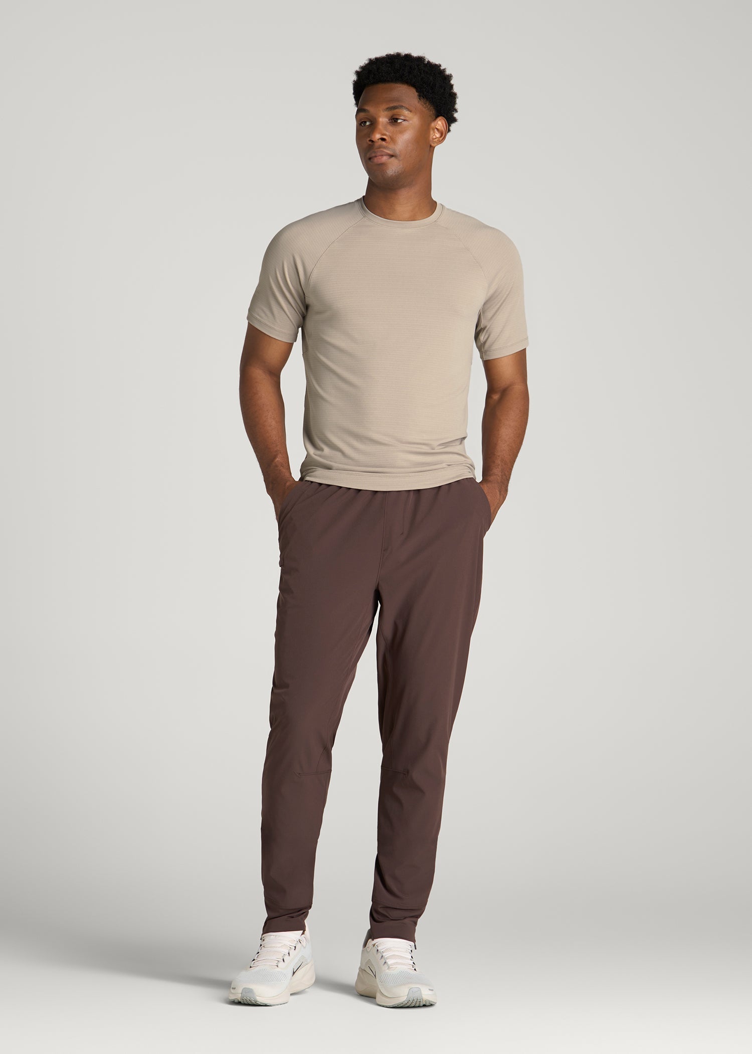 Air Knit Short Sleeves Performance Tshirt for Tall Men in Simply Taupe