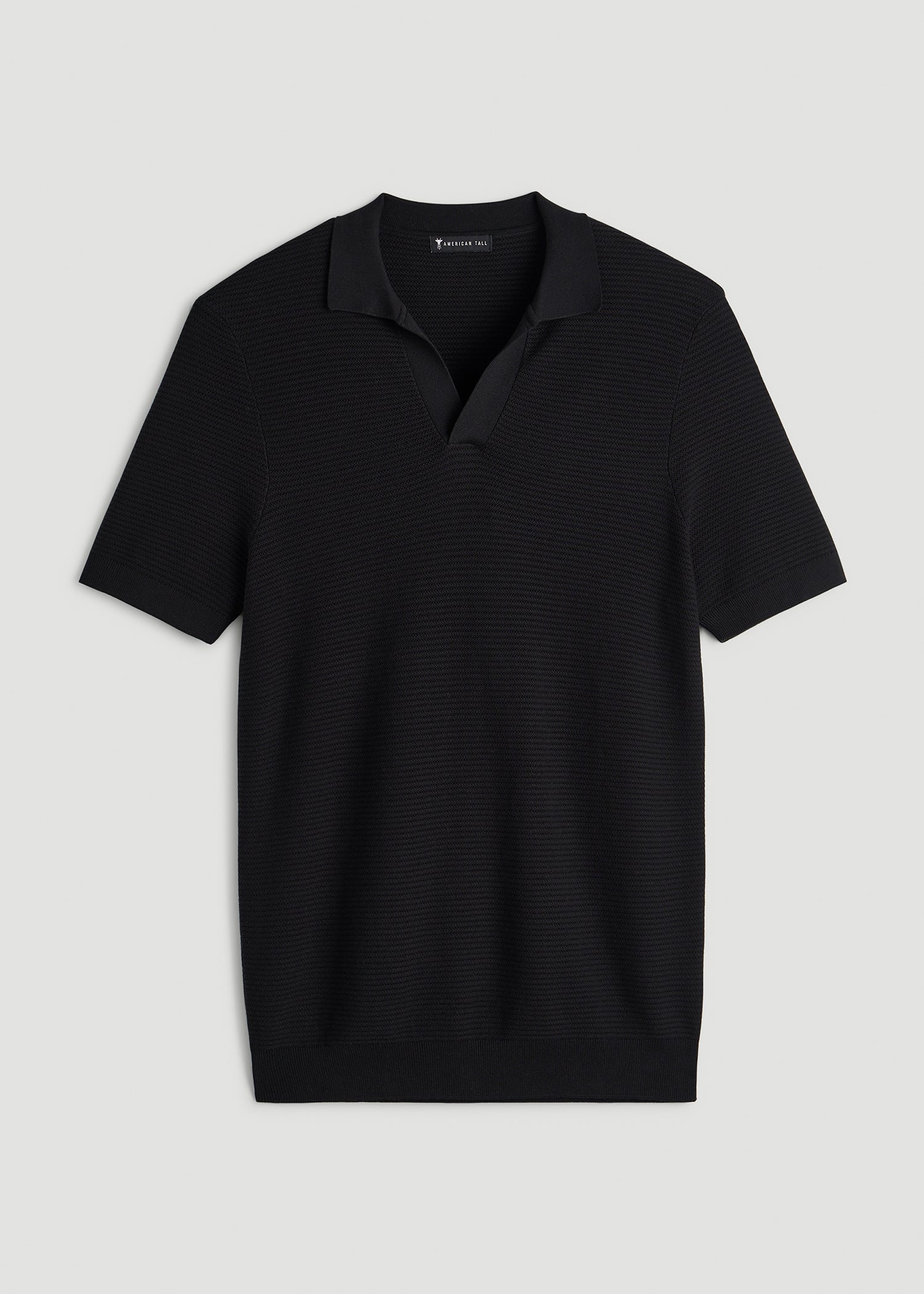 Braided Knit Sweater Polo for Tall Men in Black